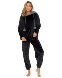 Womens Star Embossed Fleece Hooded Pyjamas