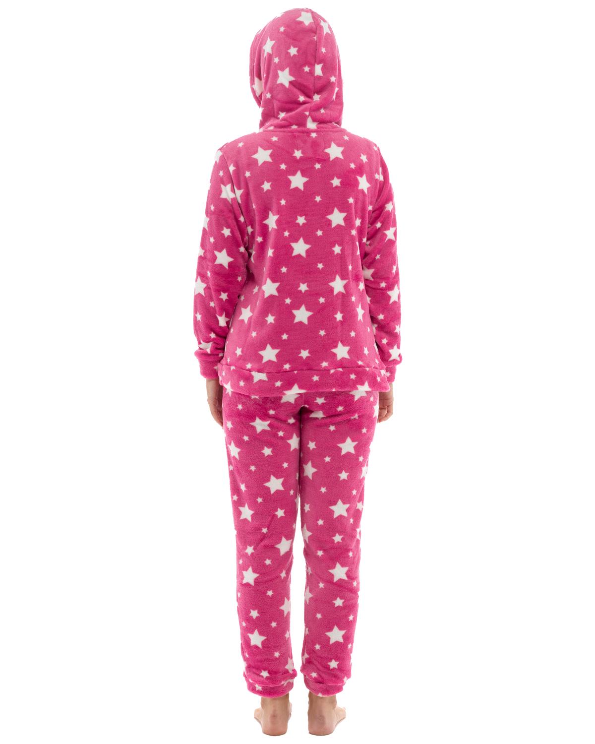 Womens Star Print Hooded Fleece Pyjamas