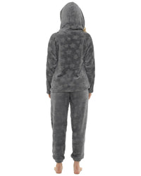 Womens Star Embossed Fleece Hooded Pyjamas