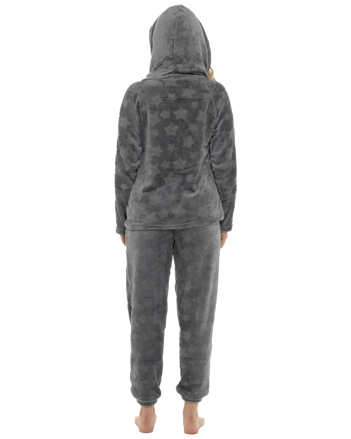Womens Star Embossed Fleece Hooded Pyjamas