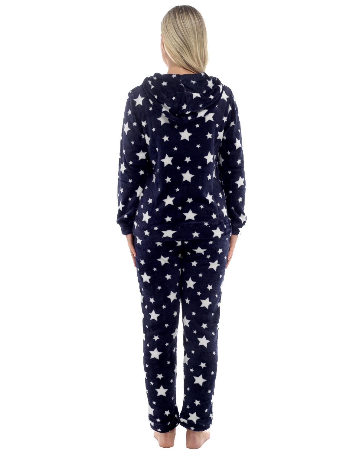 Womens Star Print Hooded Fleece Pyjamas