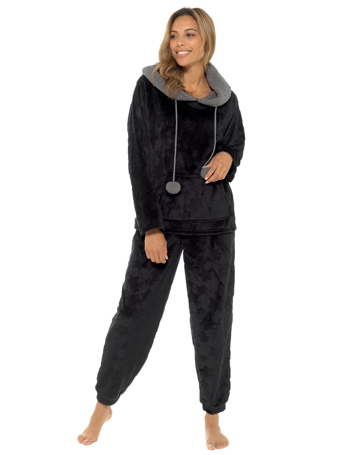 Womens Star Embossed Fleece Hooded Pyjamas