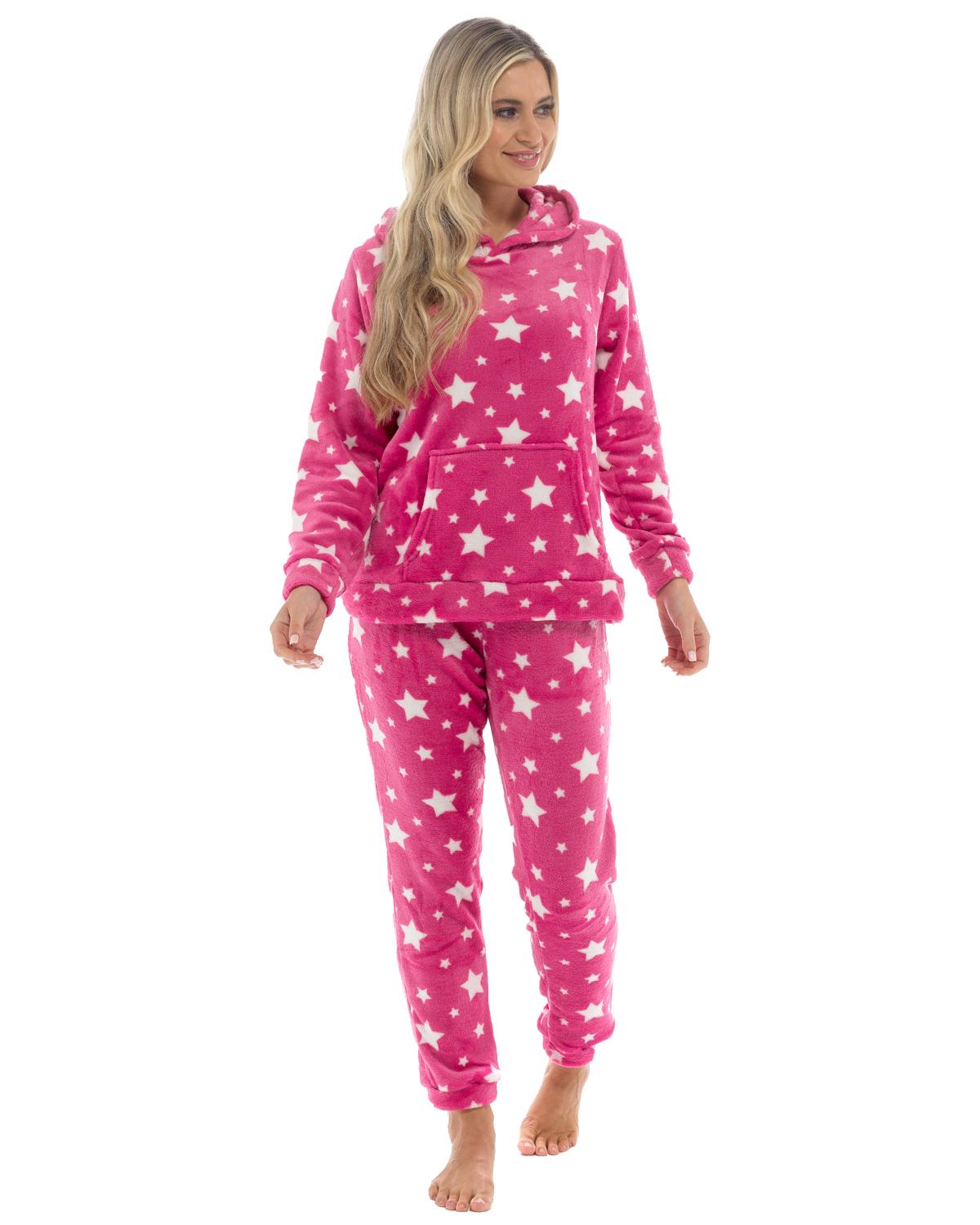 Womens Star Print Hooded Fleece Pyjamas