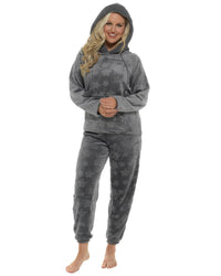 Womens Star Embossed Fleece Hooded Pyjamas
