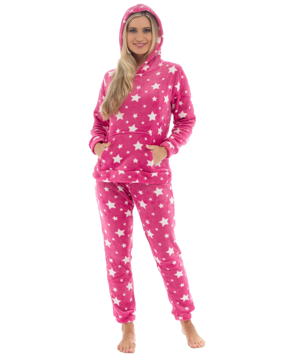 Womens Star Print Hooded Fleece Pyjamas