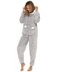 Womens Star Embossed Fleece Hooded Pyjamas
