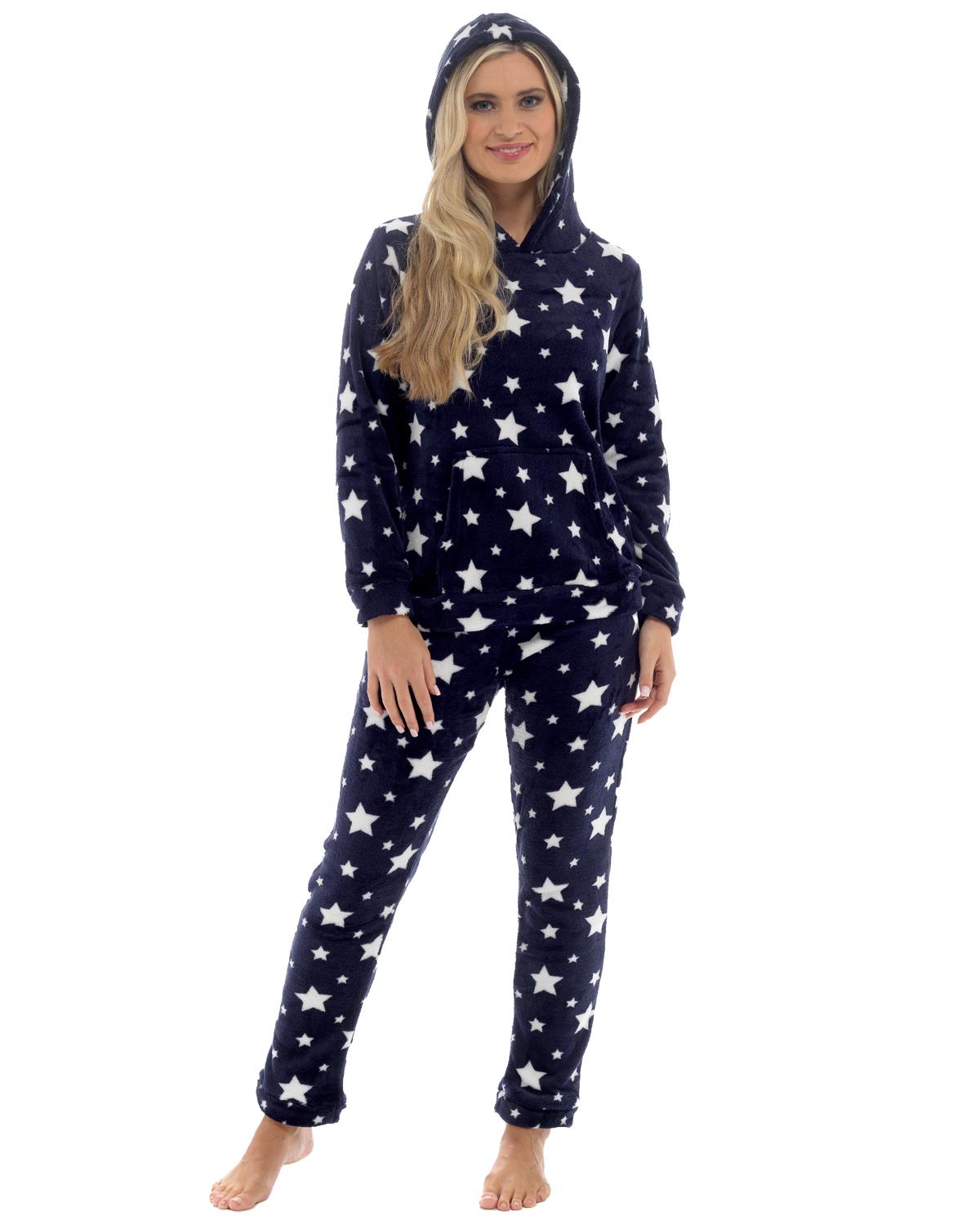 Womens Star Print Hooded Fleece Pyjamas