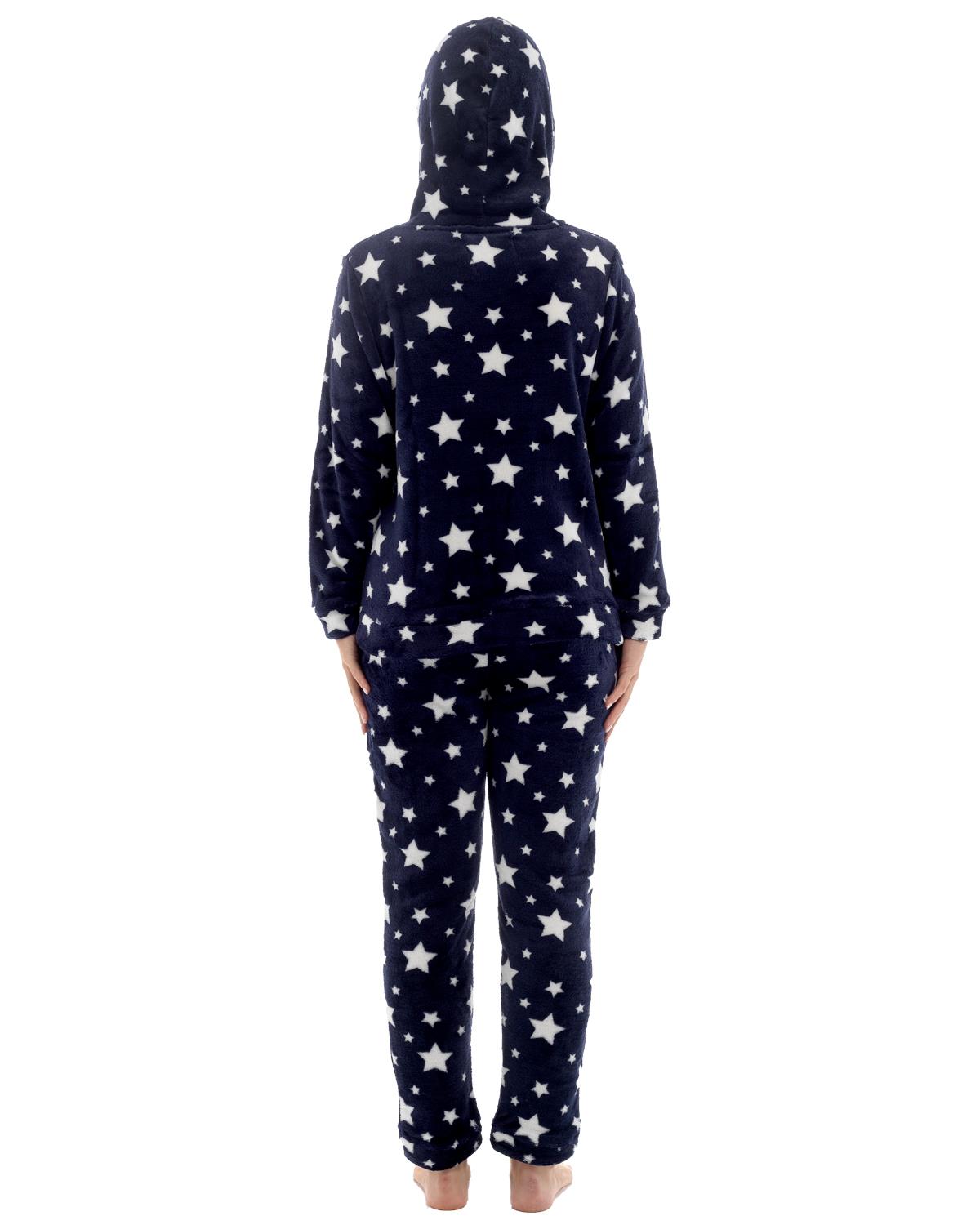 Womens Star Print Hooded Fleece Pyjamas