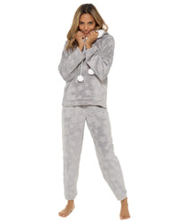 Womens Star Embossed Fleece Hooded Pyjamas