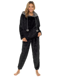 Womens Star Embossed Fleece Hooded Pyjamas