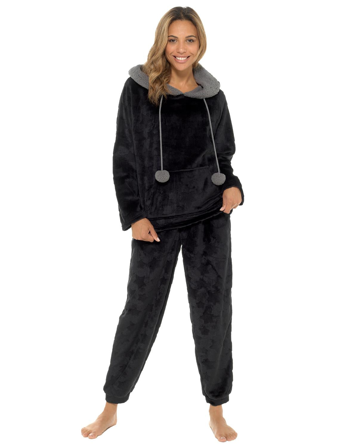 Womens Star Embossed Fleece Hooded Pyjamas
