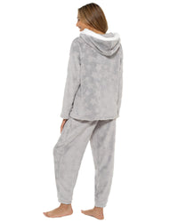 Womens Star Embossed Fleece Hooded Pyjamas