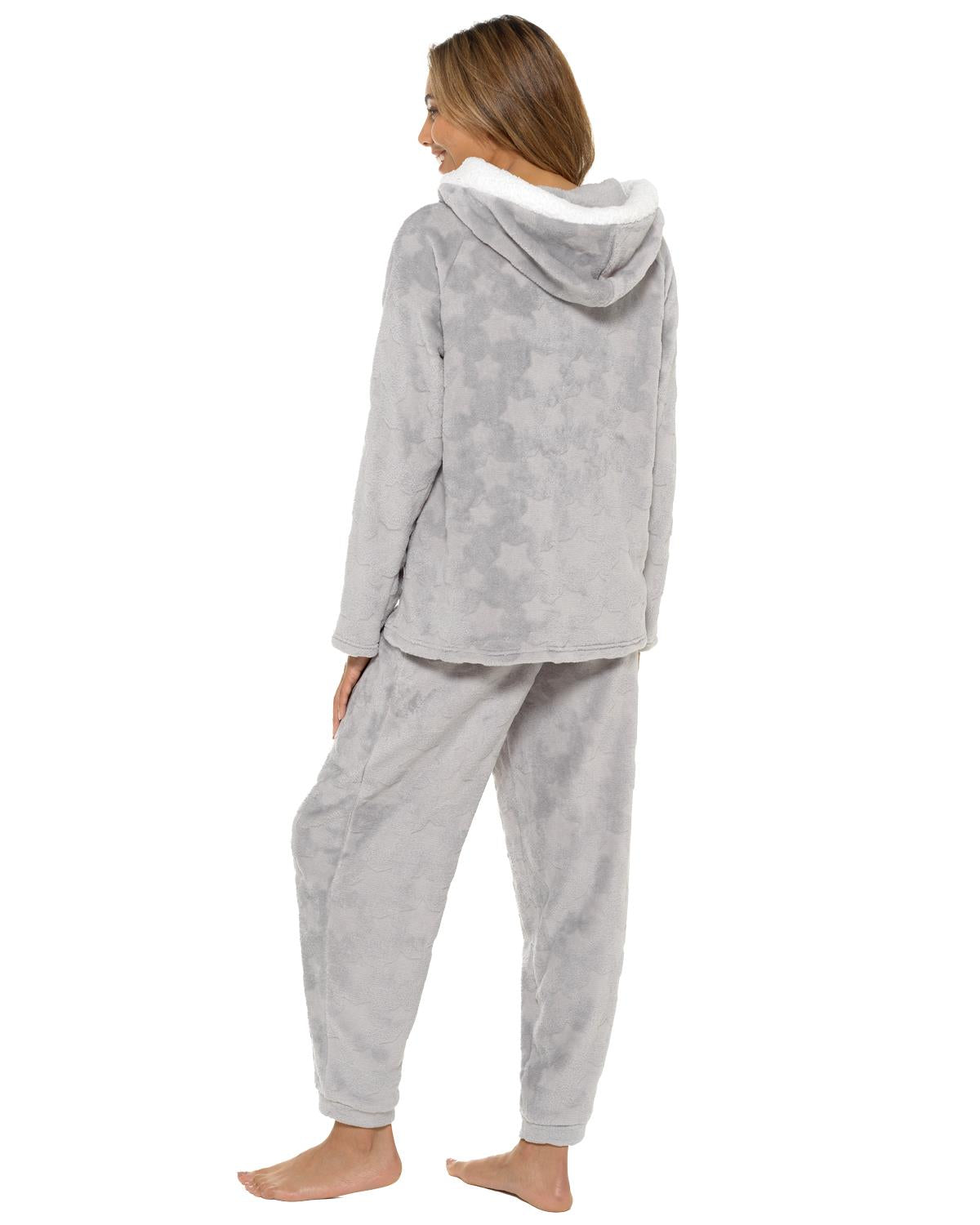 Womens Star Embossed Fleece Hooded Pyjamas