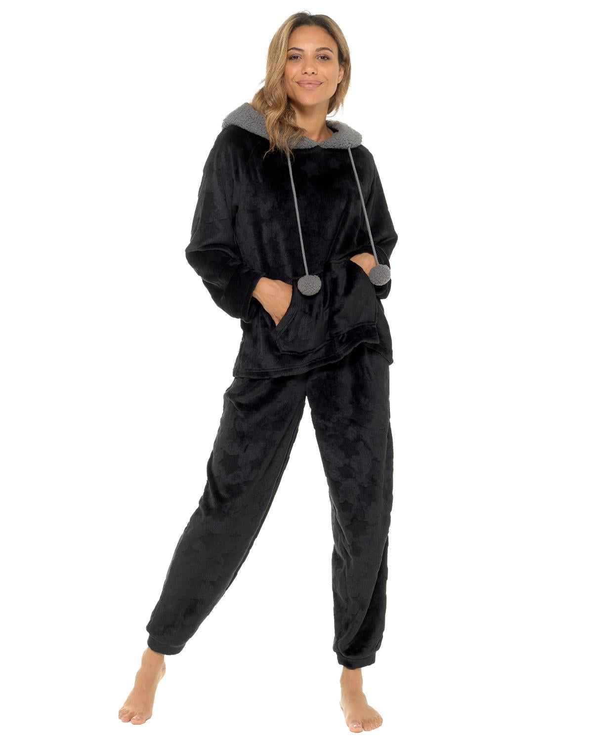 Womens Star Embossed Fleece Hooded Pyjamas