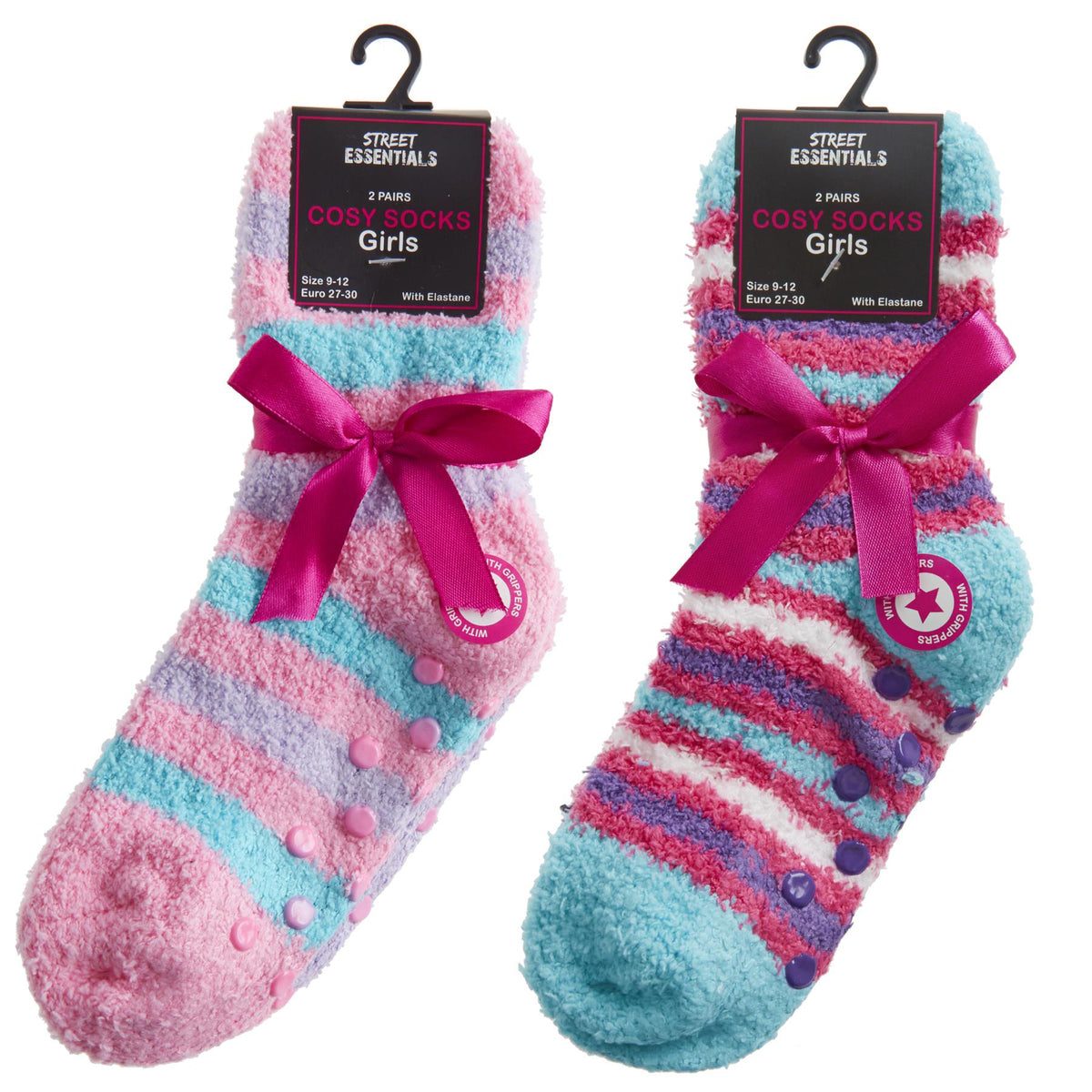 4 Pairs Girls Pink Stripe Cosy Socks