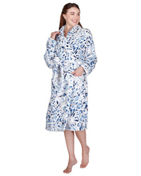 La Marquise Womens 'Blue Leopard' Supersoft Shawl Collar Robe