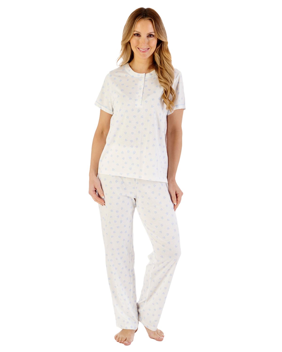 Slenderella Womens Leaf Print Jersey Pyjamas