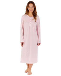 Slenderella Womens Ditsy Berry Jersey 45" Long Sleeve Nightdress