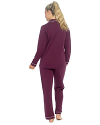 Foxbury Womens Button Through Jersey Cotton Long Pyjamas