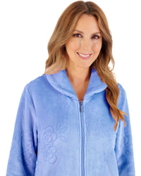 Slenderella Womens Floral Embossed Fleece 46" Zip Housecoat