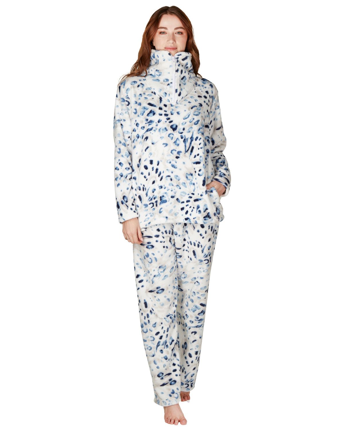 La Marquise Womens 'Blue Leopard' Supersoft Lounge Pyjamas