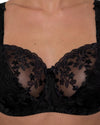 Gemm Womens Floral Embroidered Bra - Plain Black