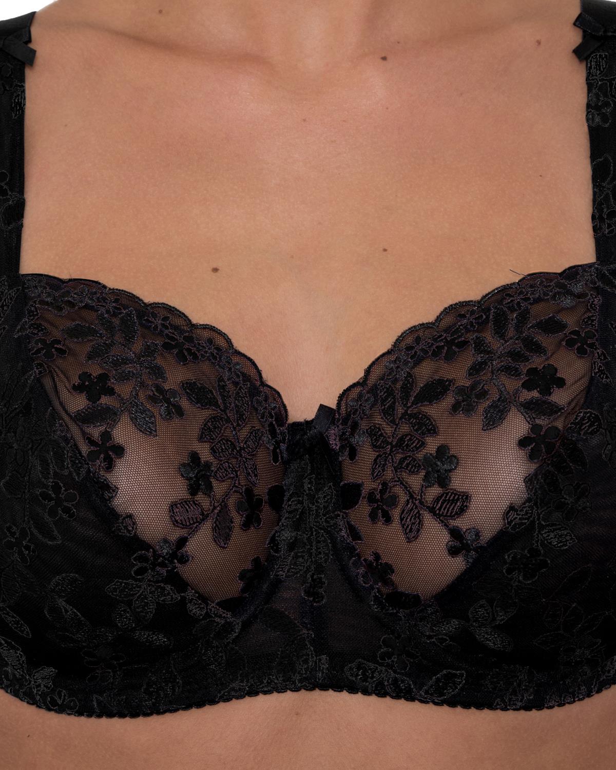 Gemm Womens Floral Embroidered Bra - Plain Black