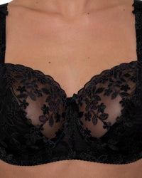 Gemm Womens Floral Embroidered Bra - Plain Black
