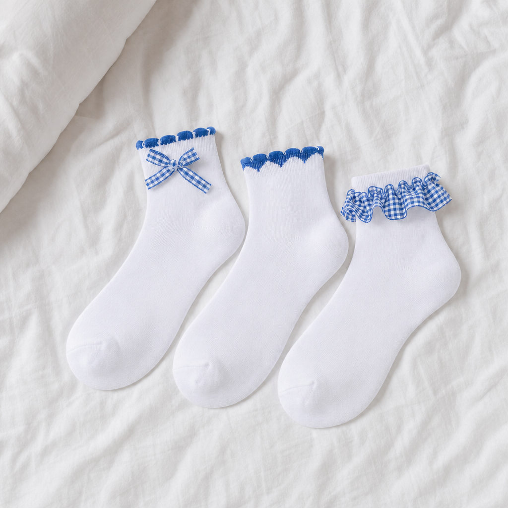 Girls 6 Pack Gingham Lace Socks