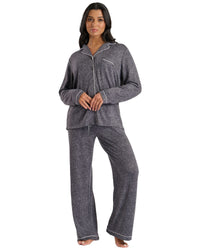 Loungeable Womens Marl Brushed Rib Long Sleeve Buttoned Pyjamas