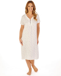 Slenderella Womens Short Sleeve 42" Woven Ditsy Nightie