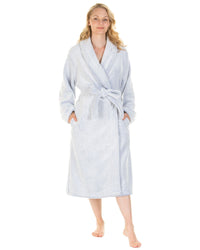 Ladies Super Soft Fleece Longpile Shawl Collar Wrap Dressing Gown Robe