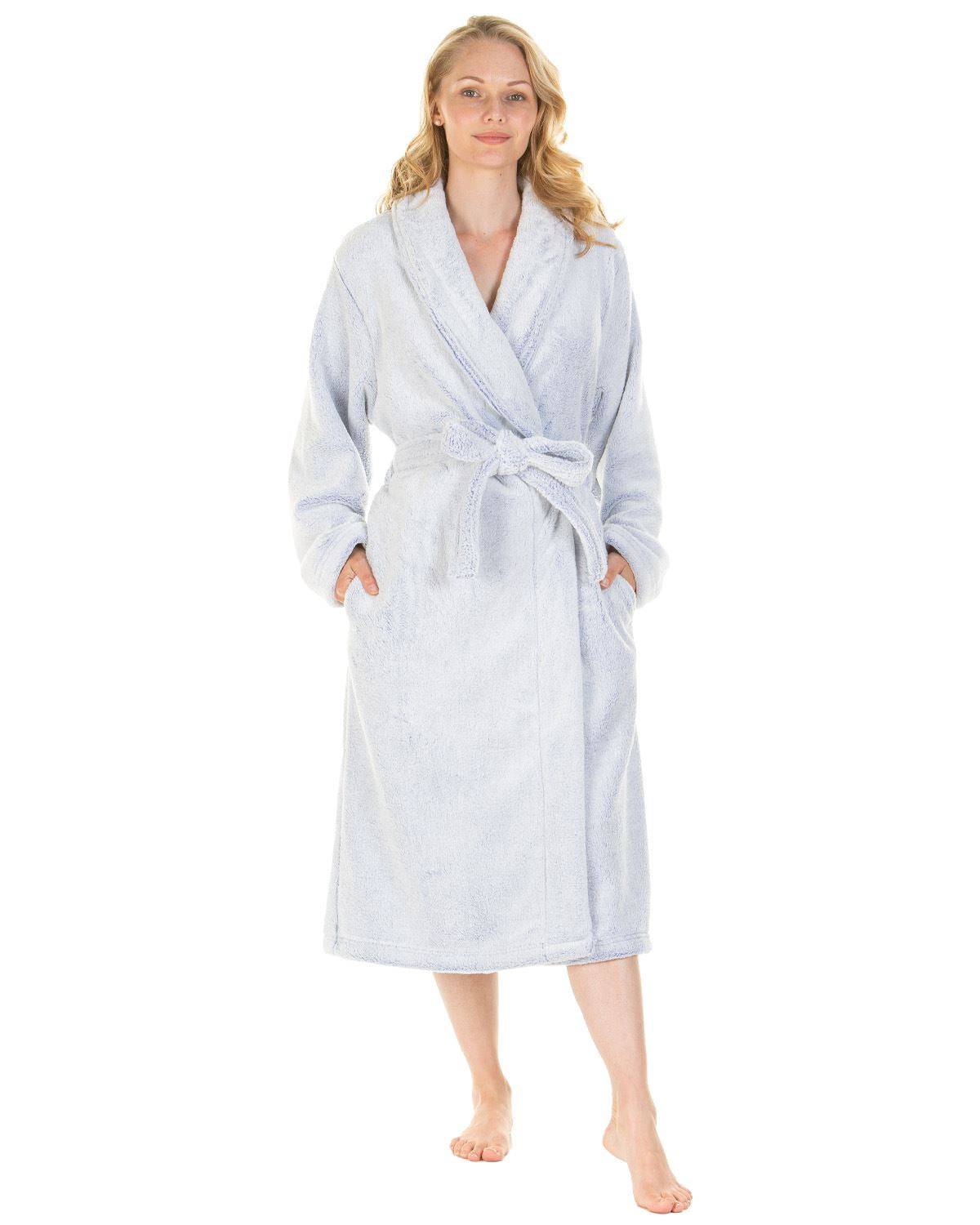 Ladies Super Soft Fleece Longpile Shawl Collar Wrap Dressing Gown Robe