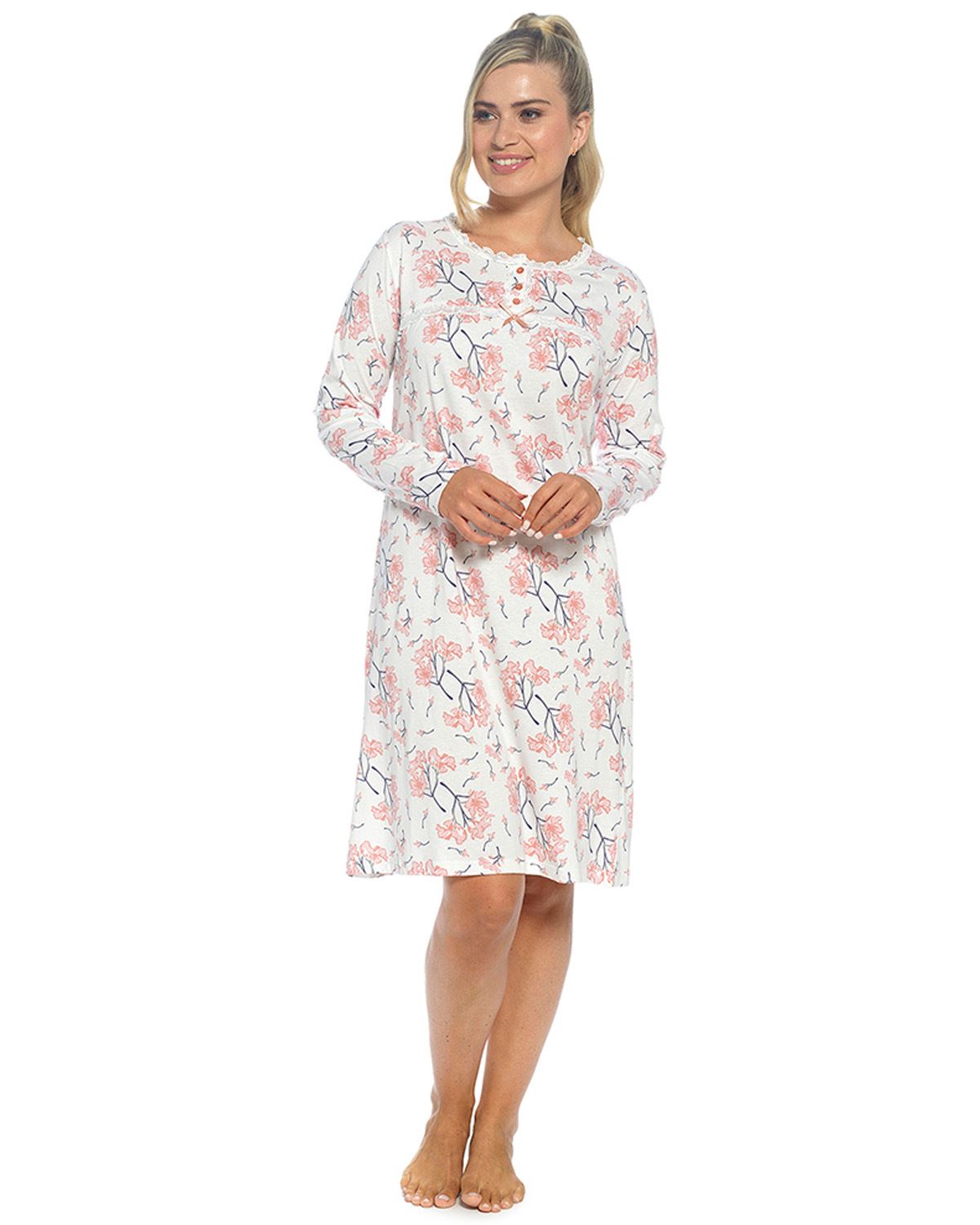 Wolf & HArt Womens Floral AOP Cotton Nightie with Trim