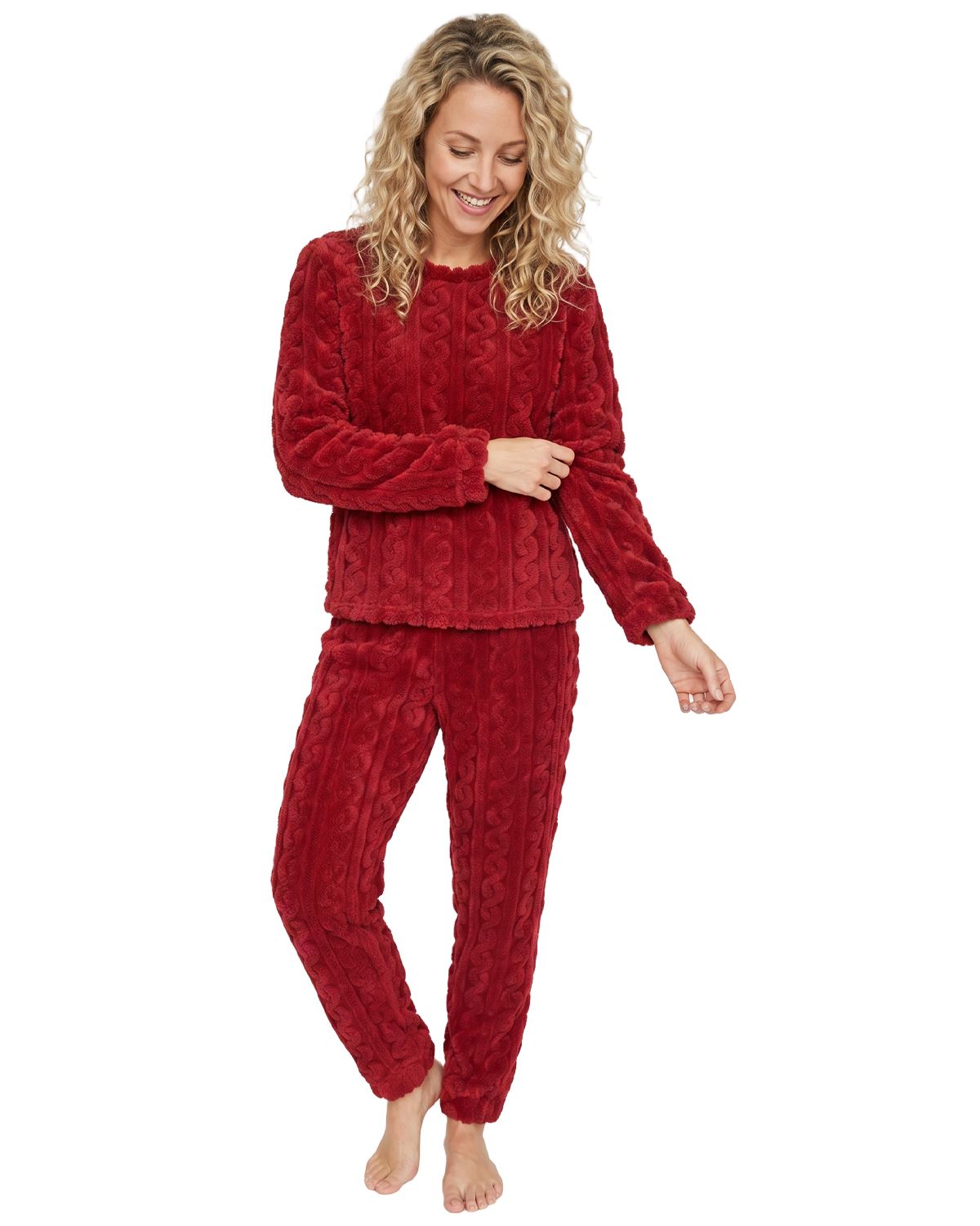Indigo Sky Womens Cable Effect Fleece Pyjamas