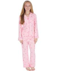 Womens & Girls Pyjamas Set Teddy Bear or Pink Heart Stripe
