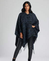 South Beach Womens Jacquard Fringe Poncho