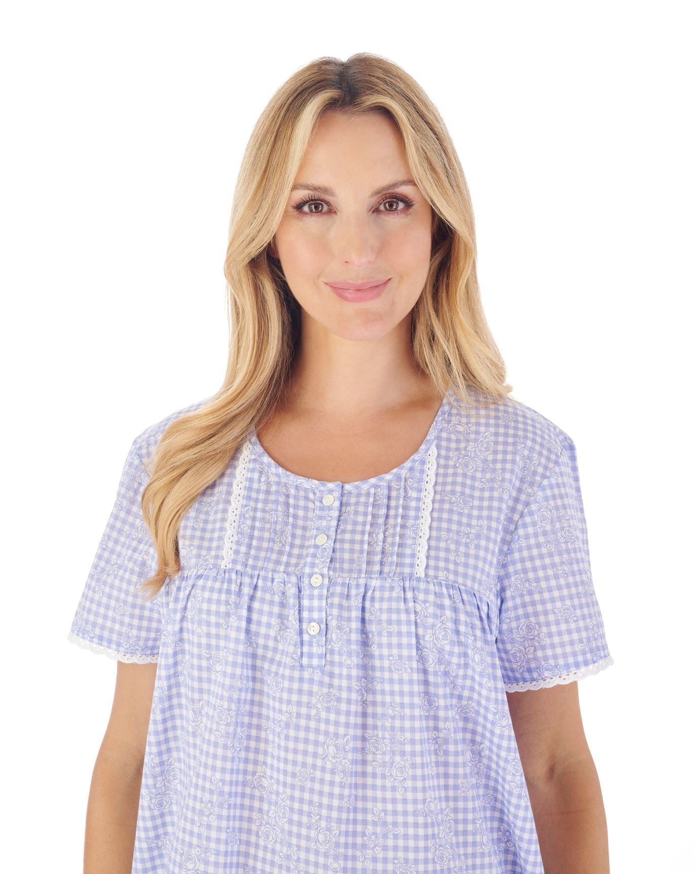 Slenderella Womens 42" Floral Gingham Short Sleeve Nightie
