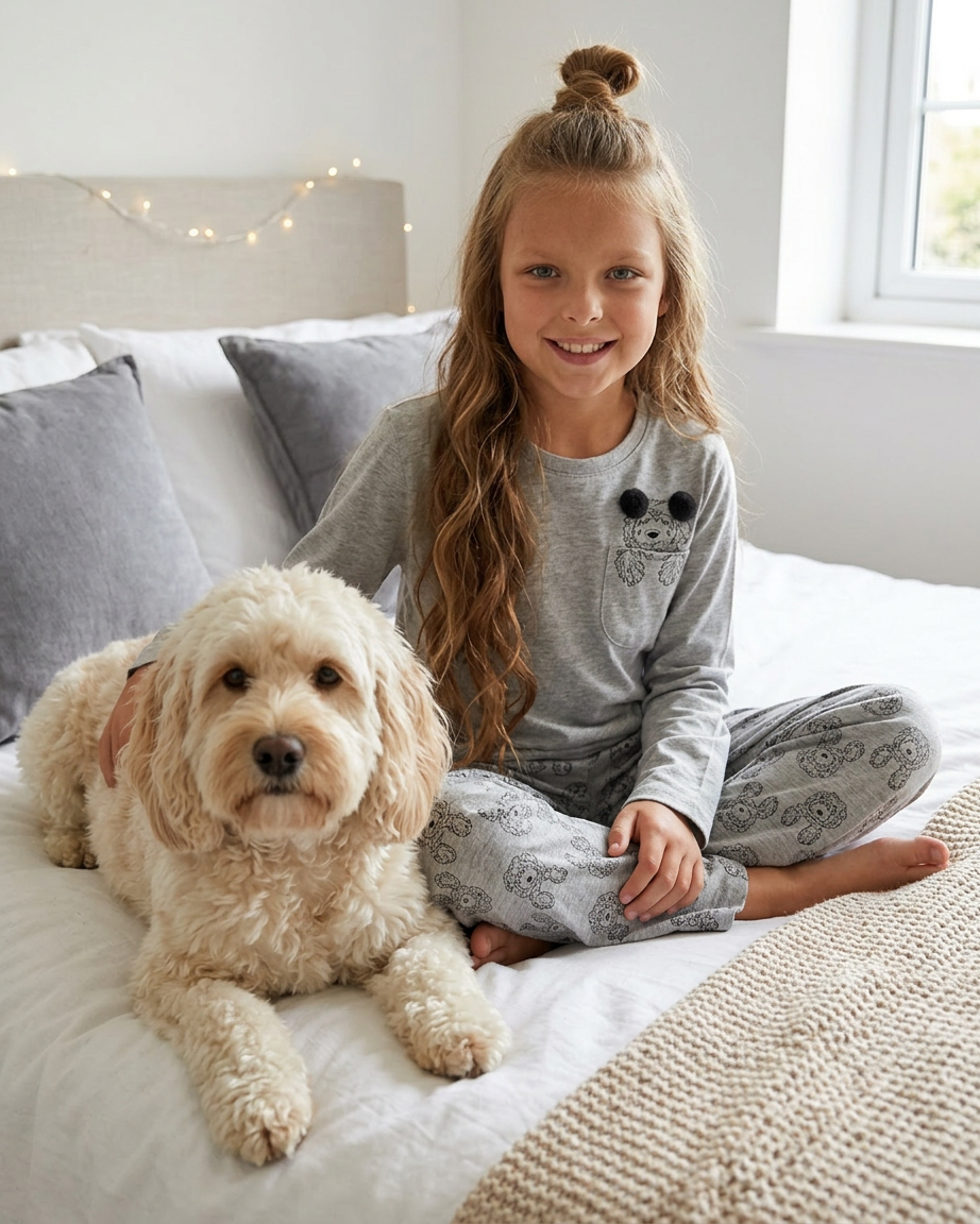 Slumber Hut Girls Jersey Grey Cockapoo Pyjamas
