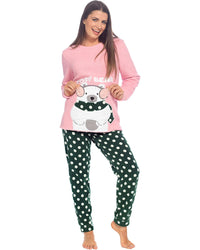 Wolf and Harte Womens Polar Bear Sherpa Top with Fleece Pants Pyjamas
