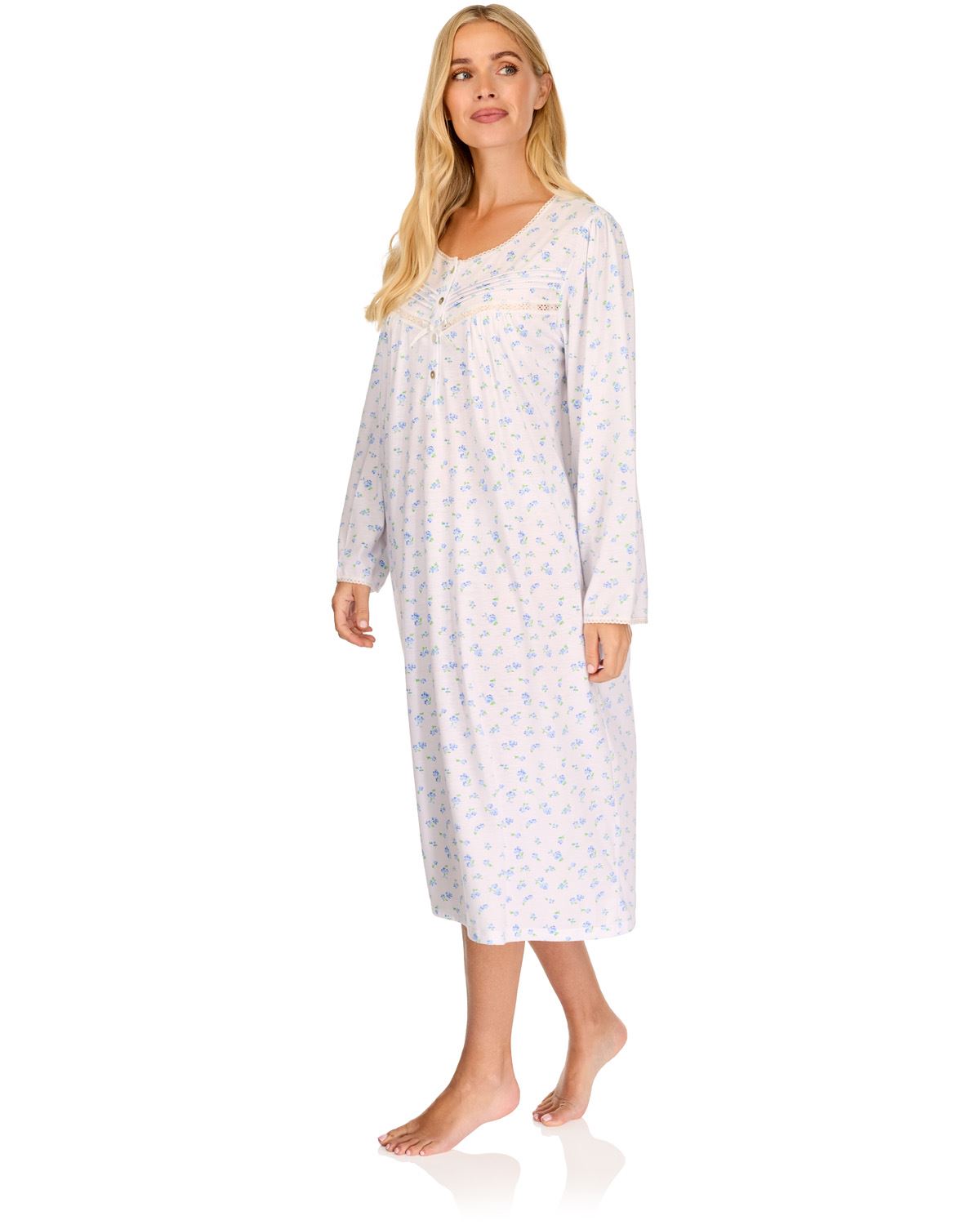 La Marquise Womens 'Vintage Blossoms' Long Sleeve Jersey Nightie