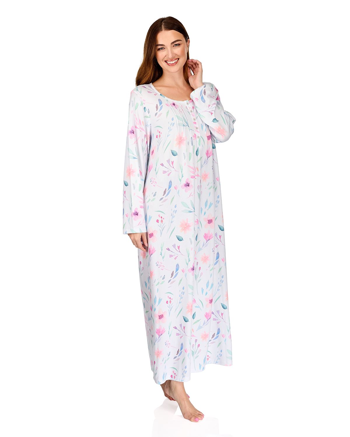 La Marquise Womens 'Watercolours' 43" & 50" Long Sleeve Jersey Nightie
