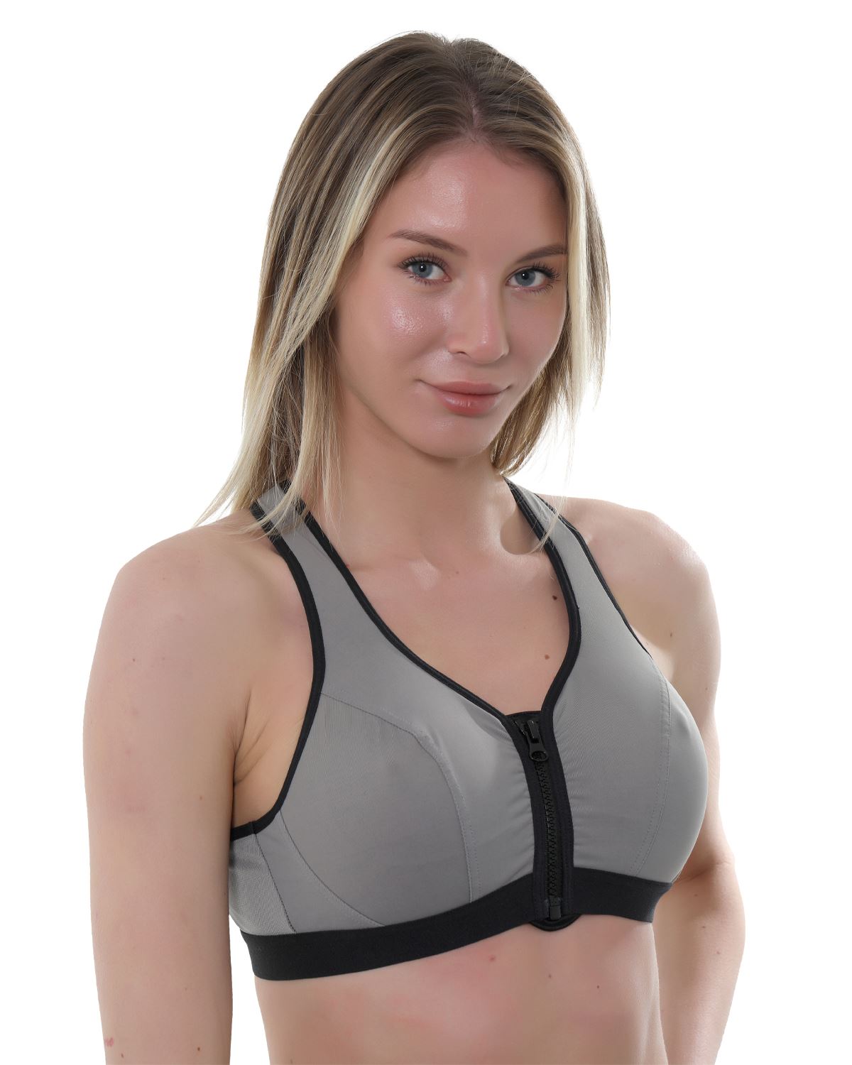 Gemm Womens Zip Sports Bra - Grey