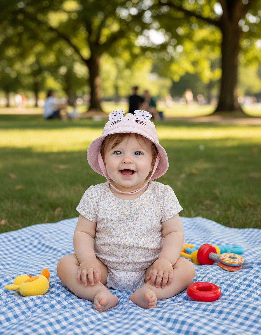 Baby Cotton Embroidered Animal Bucket Hat