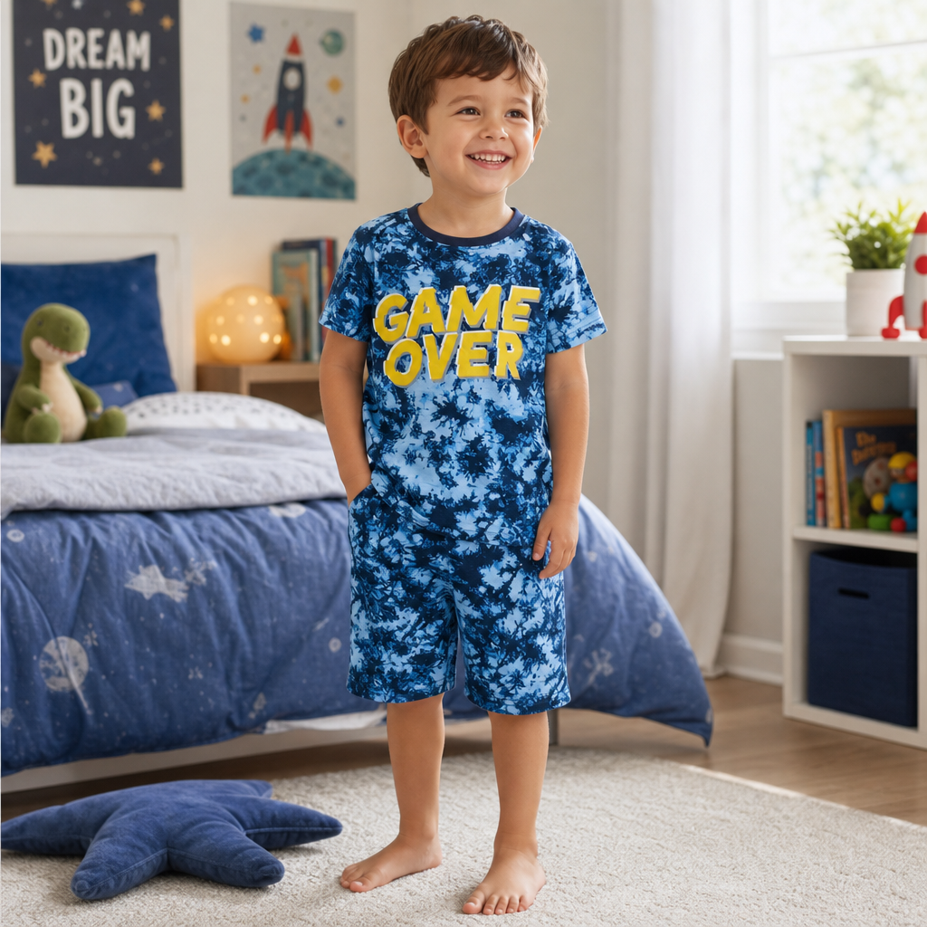 Boys Jersey Game Over Tie Dye Short Pyjamas
