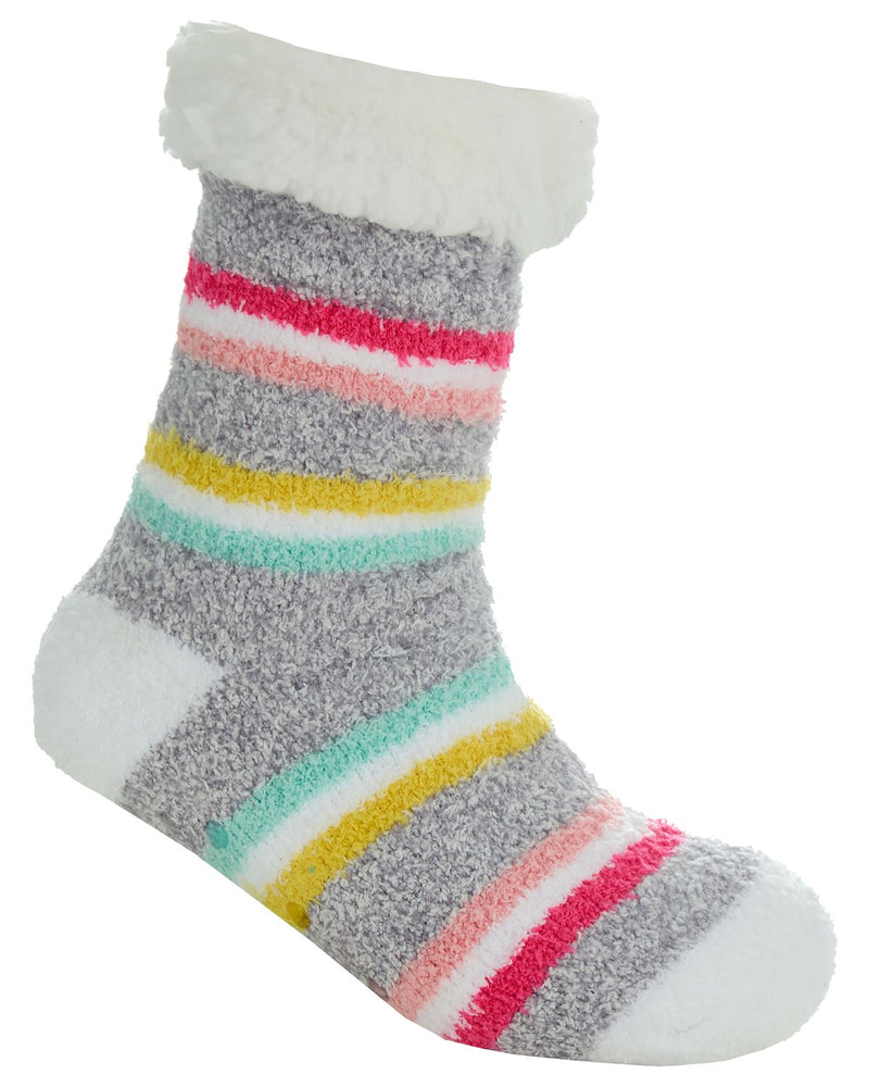 Forever Dreaming Womens Sherpa Lined Striped Fleece Lounge Socks