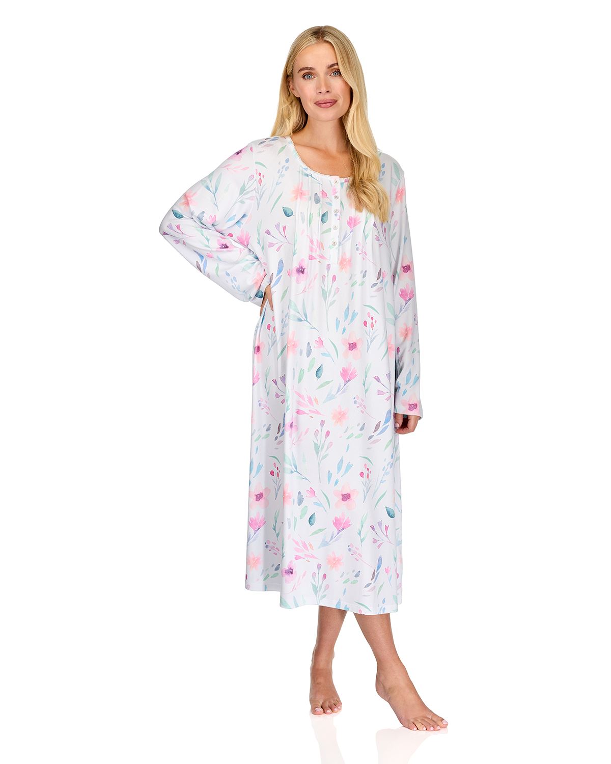 La Marquise Womens 'Watercolours' 43" & 50" Long Sleeve Jersey Nightie