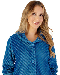 Slenderella Womens Supersoft Rib Fleece 50" Button Through Housecoat