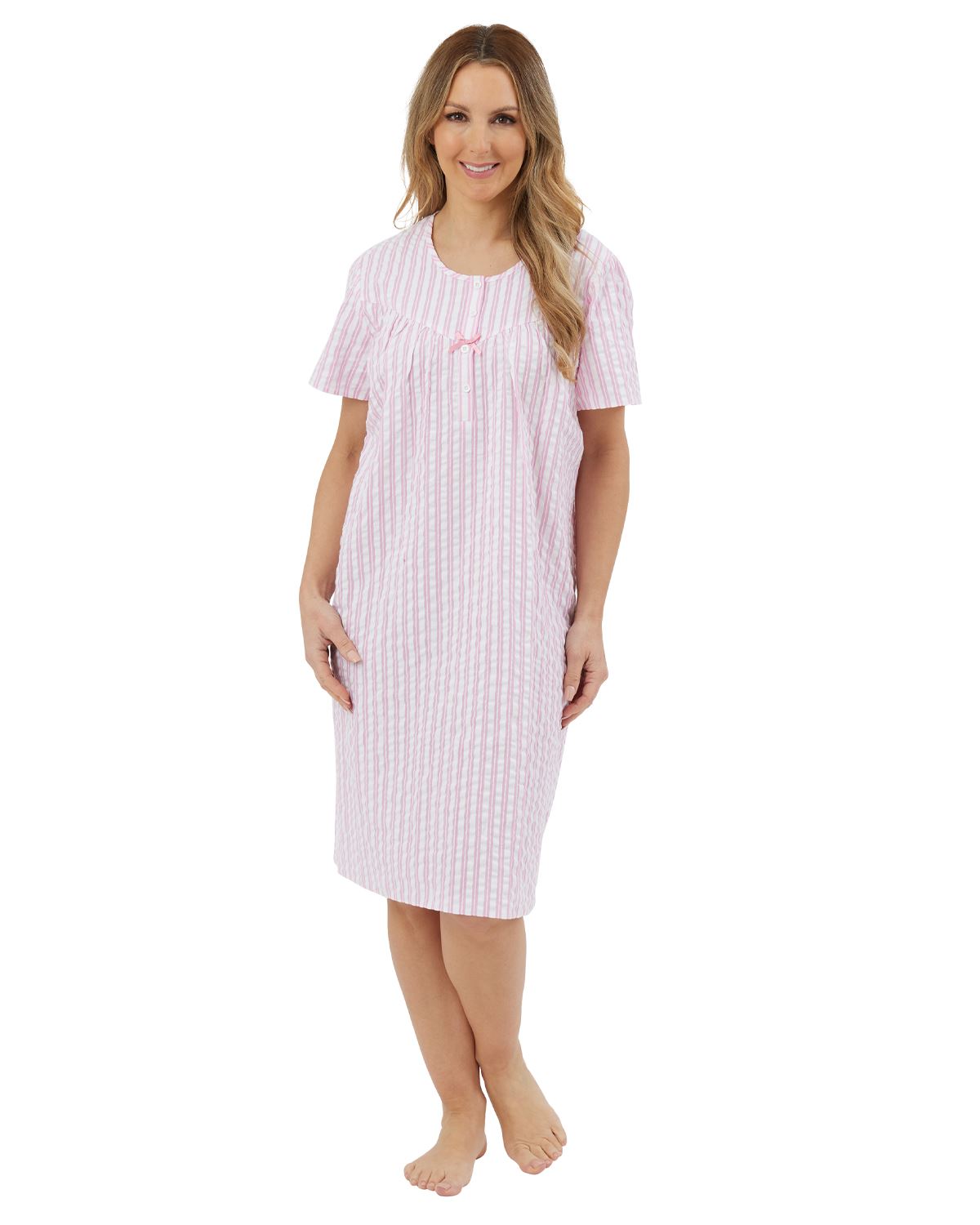 Marlon Womens Coastal Stripe Seersucker 40" Short Sleeve Nightie