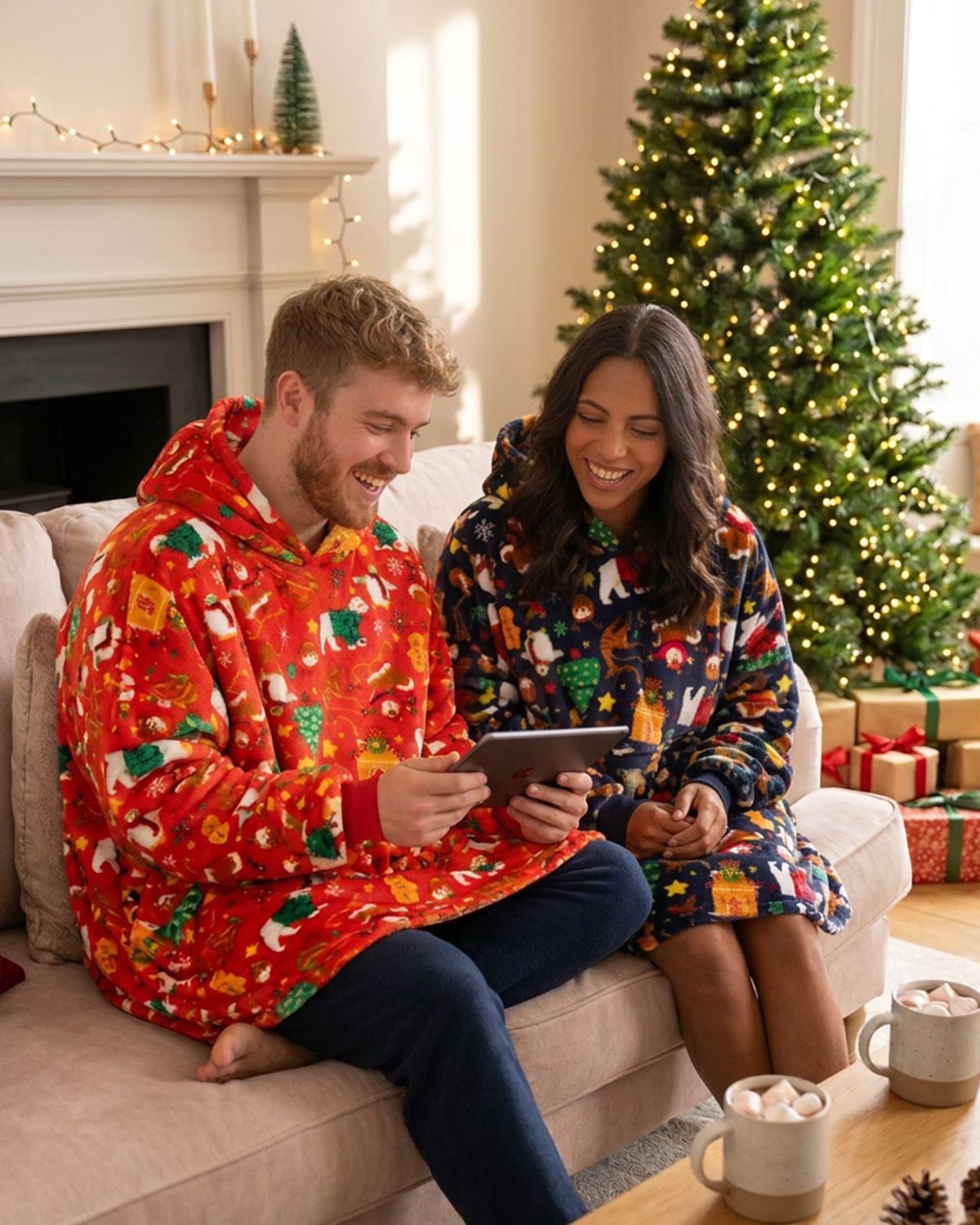 Huggable Unisex Christmas Print Oversized Hoodie